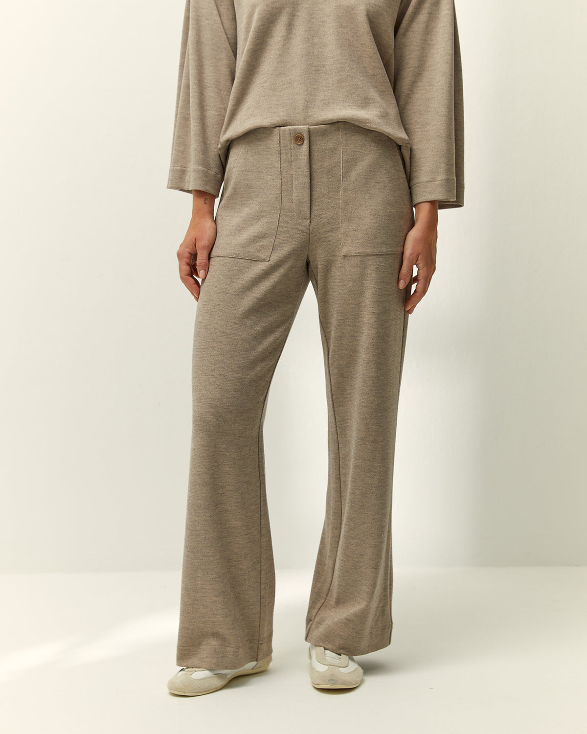Pantalón ancho de mujer punto liso cintura elástica