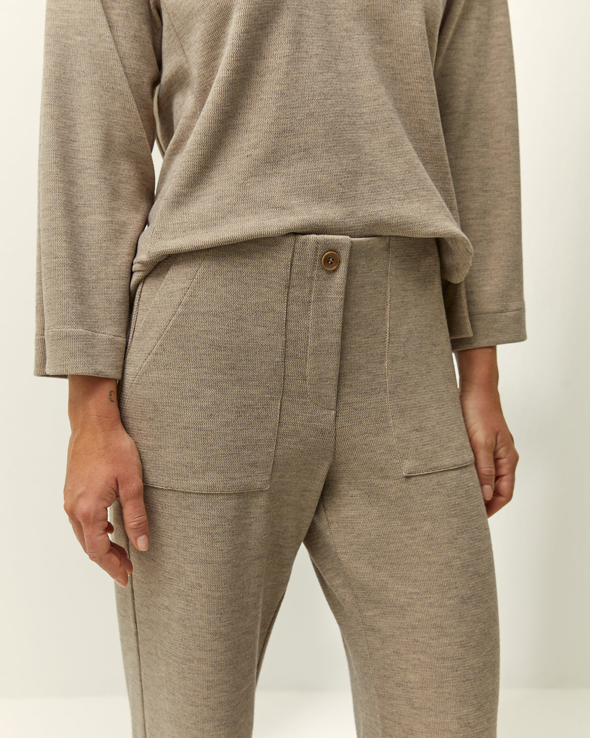 Pantalón ancho de mujer punto liso cintura elástica
