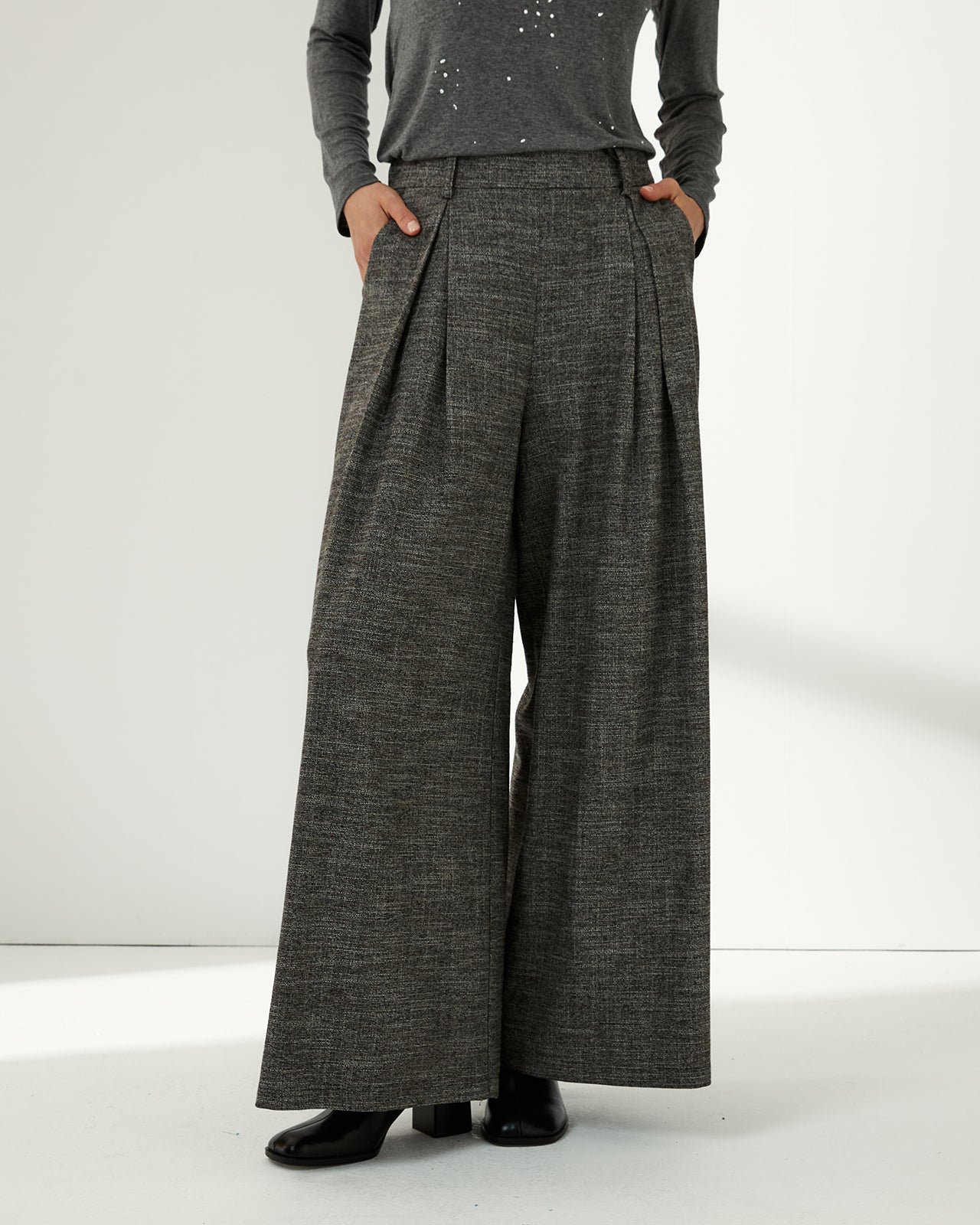 Pantalón ancho de mujer con pinzas cintura elástica