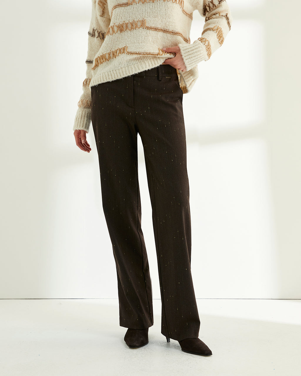 Pantalón recto de mujer tejido fantasía