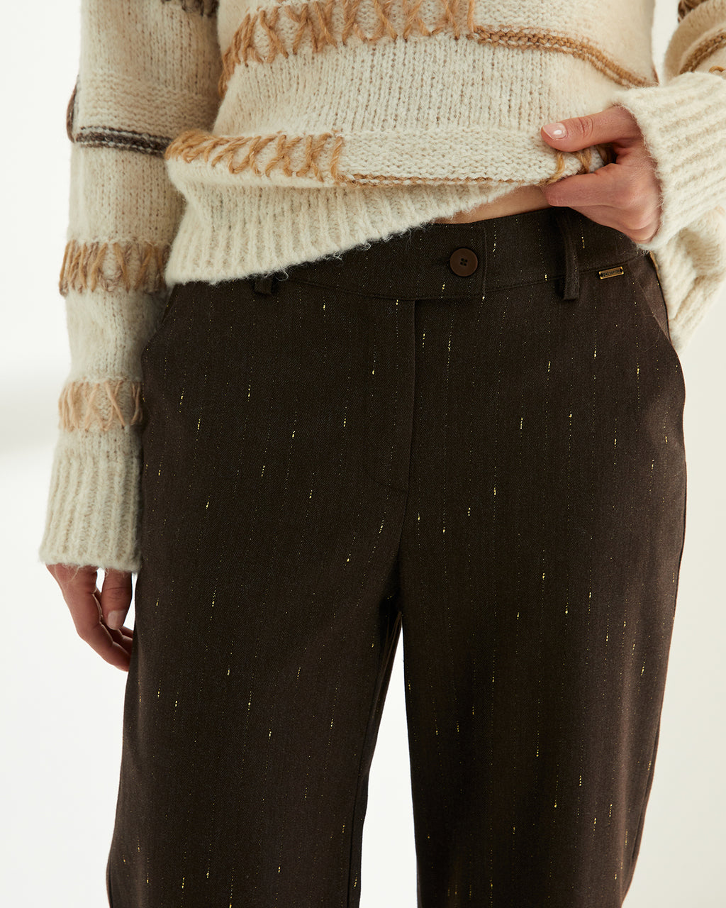 Pantalón recto de mujer tejido fantasía