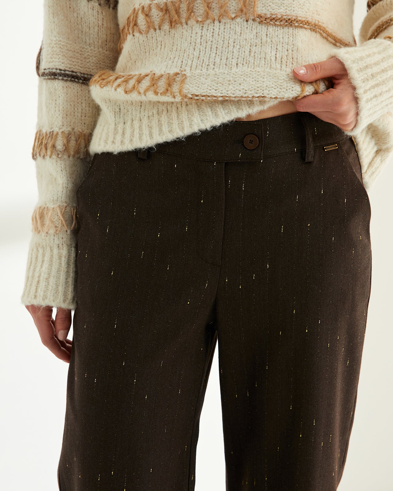 Pantalón recto de mujer tejido fantasía