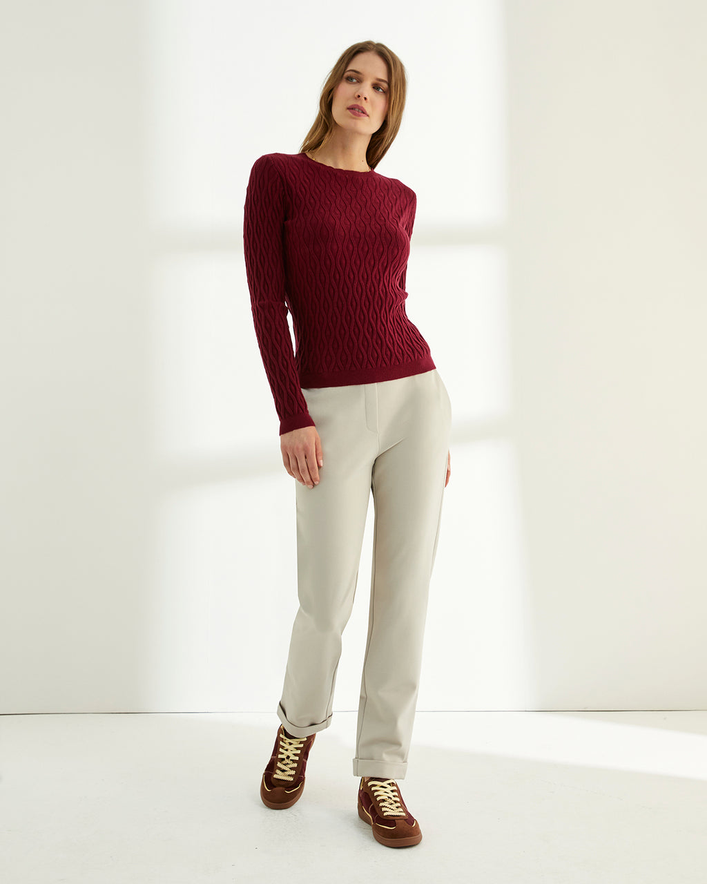 Pantalón tobillero de mujer punto liso cintura elástica