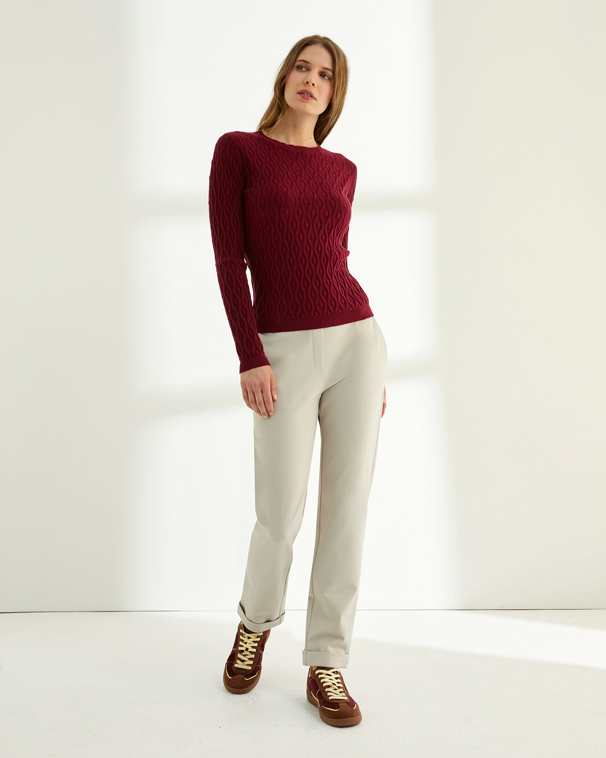 Pantalón tobillero de mujer punto liso cintura elástica