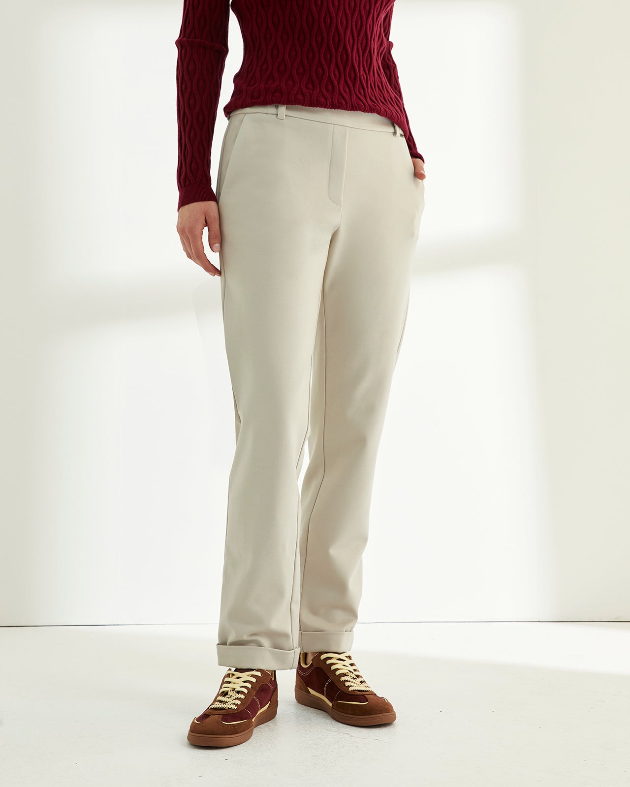 Pantalón tobillero de mujer punto liso cintura elástica