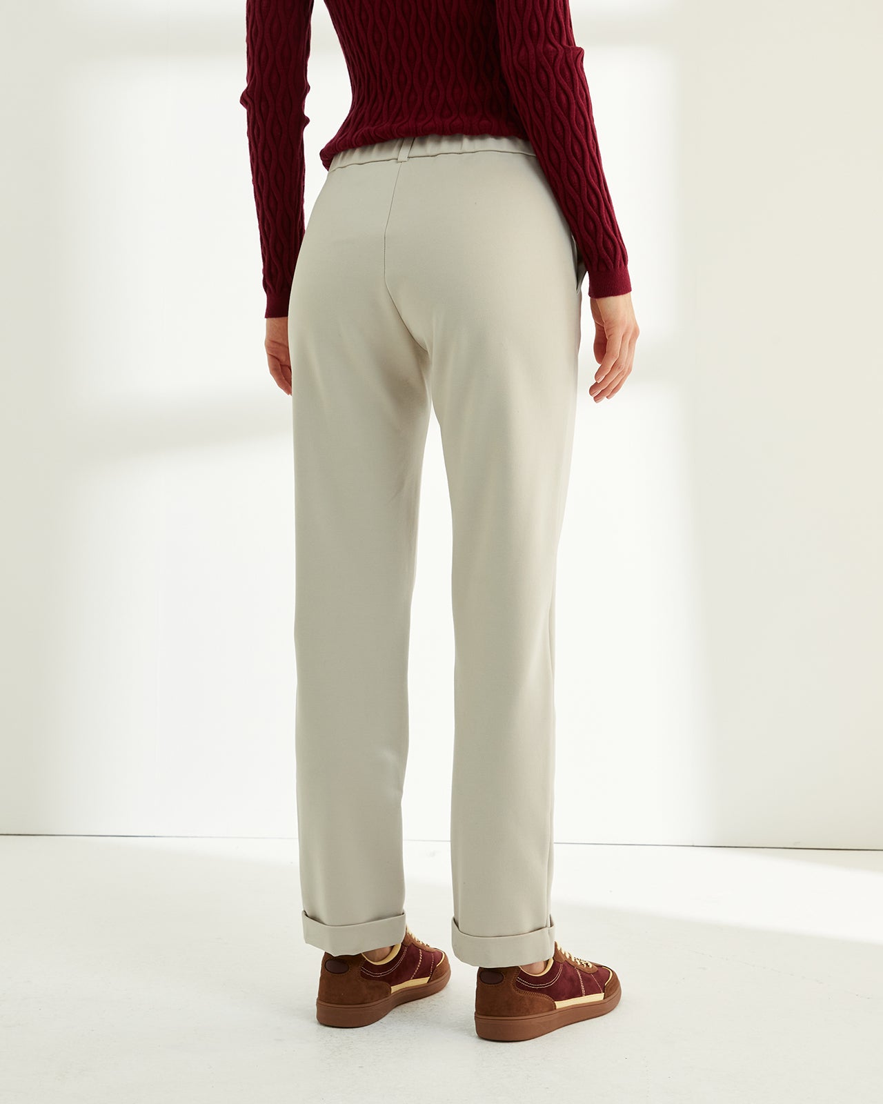 Pantalón tobillero de mujer punto liso cintura elástica
