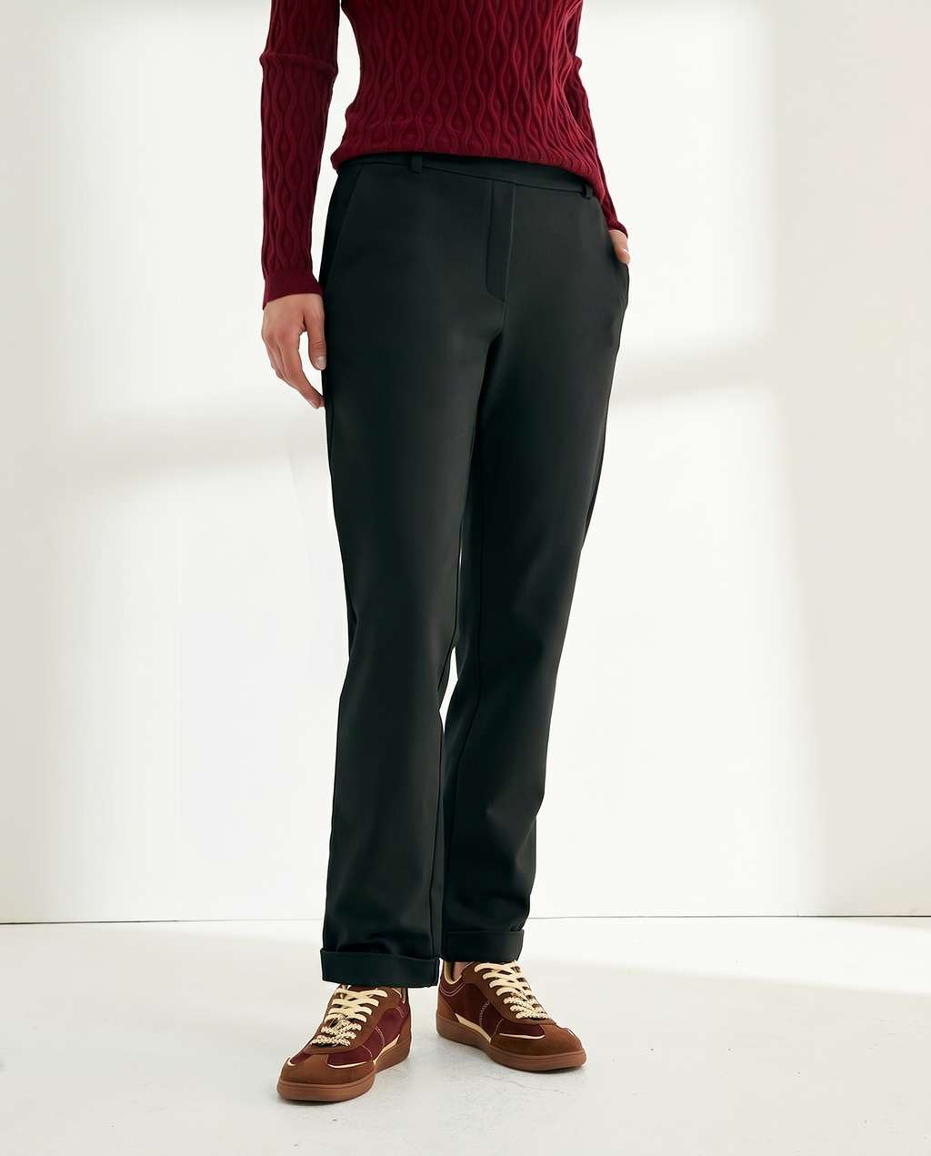 Pantalón tobillero de mujer punto liso cintura elástica