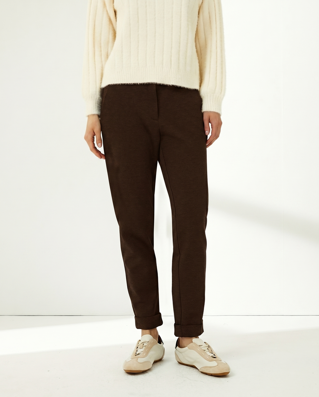 Pantalón tobillero de mujer punto liso cintura elástica