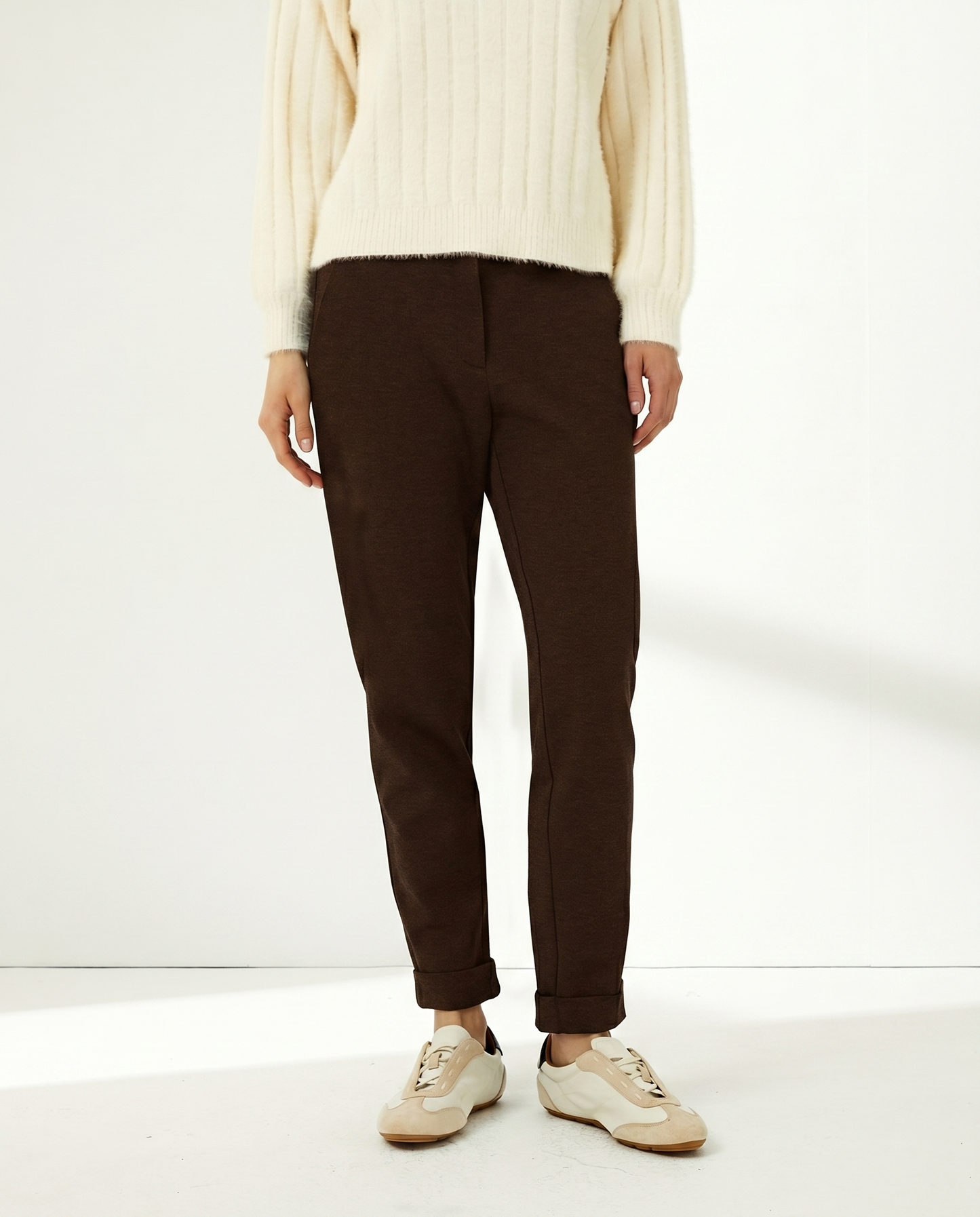 Pantalón tobillero de mujer punto liso cintura elástica
