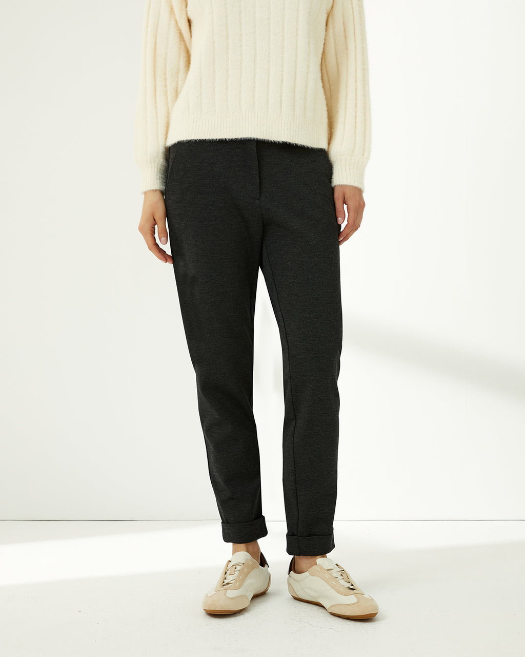 Pantalón tobillero de mujer punto liso cintura elástica
