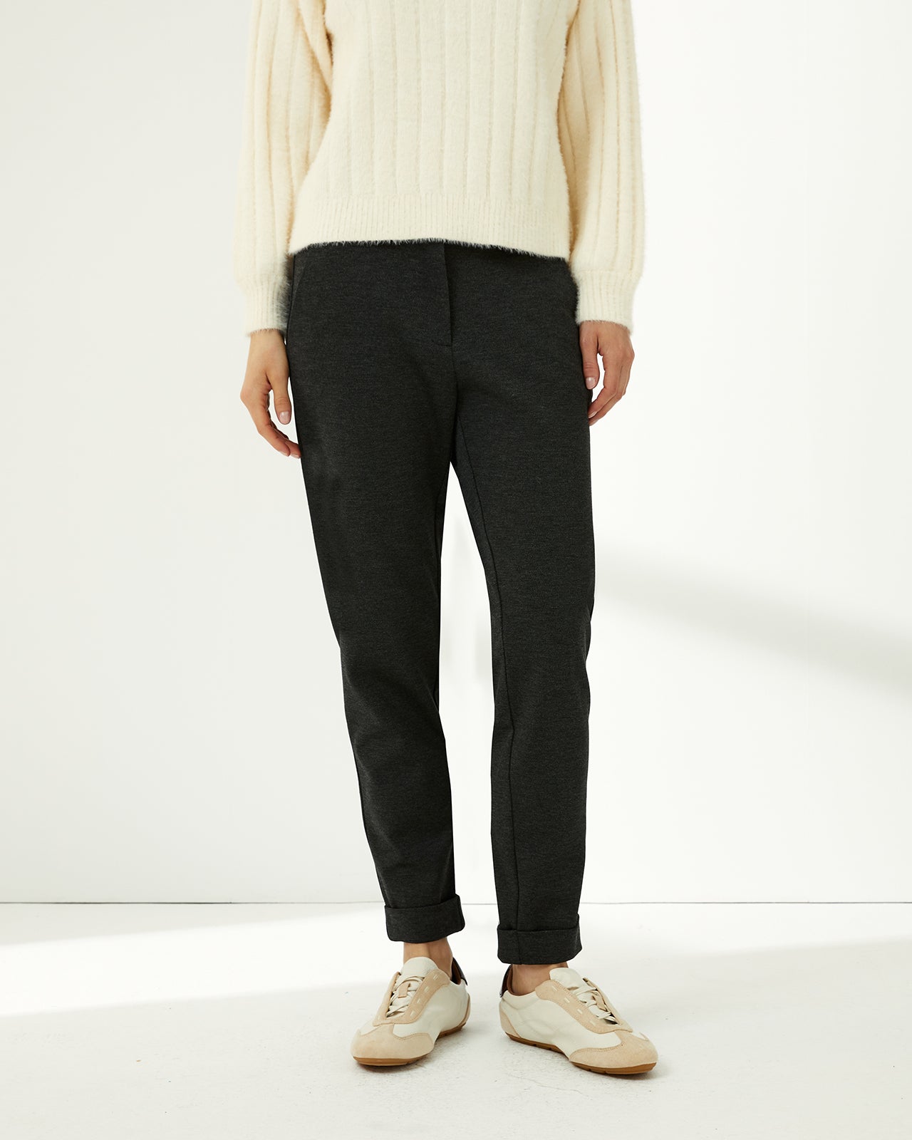 Pantalón tobillero de mujer punto liso cintura elástica