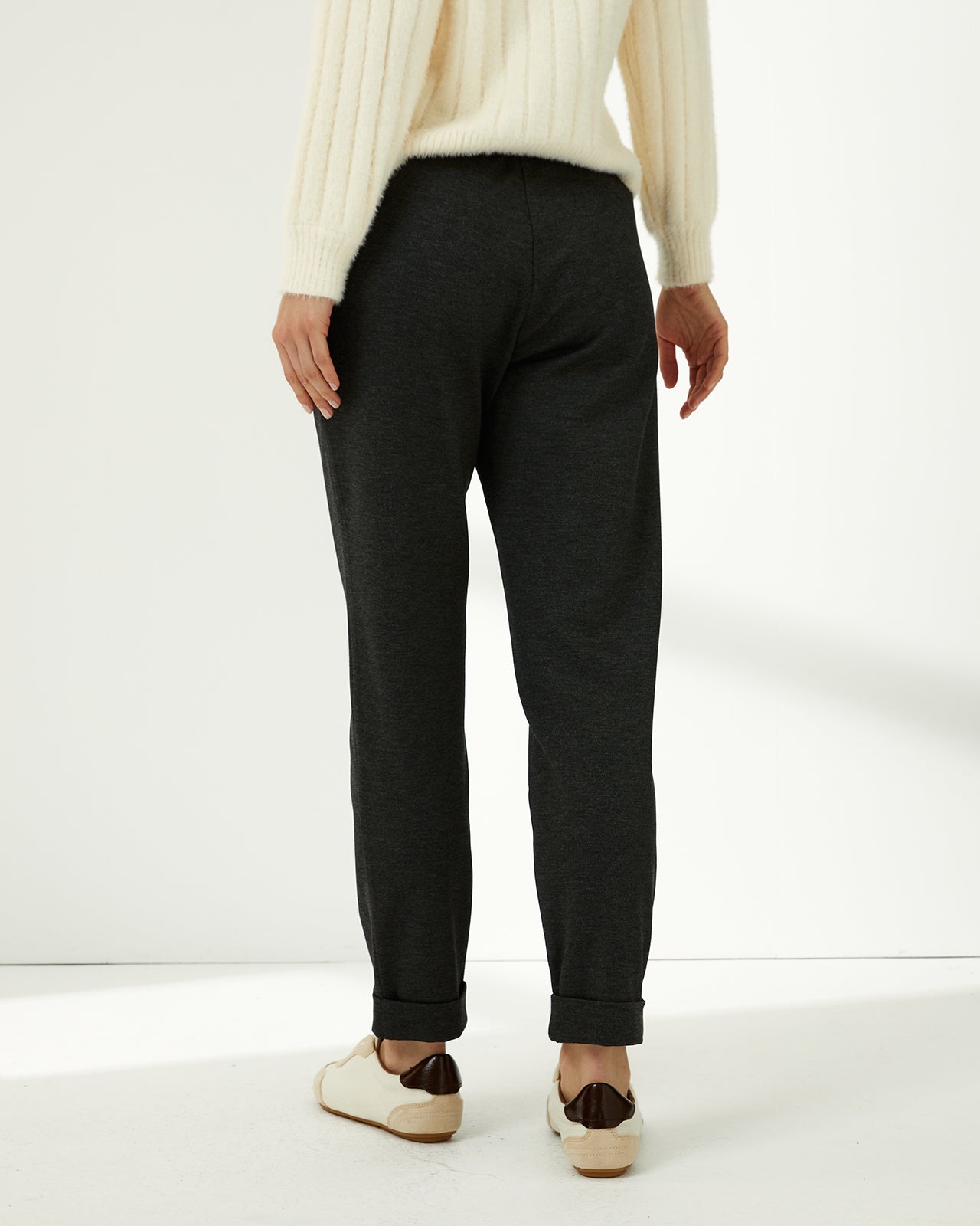 Pantalón tobillero de mujer punto liso cintura elástica