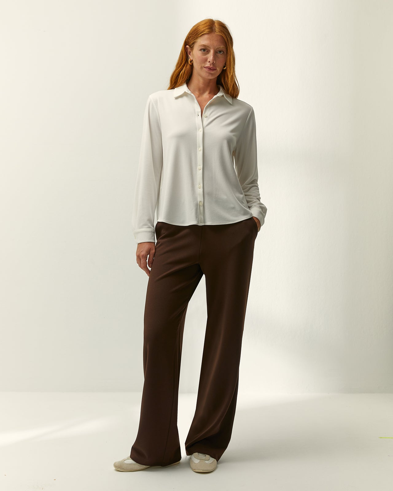 Pantalón recto de mujer punto liso cintura elástica