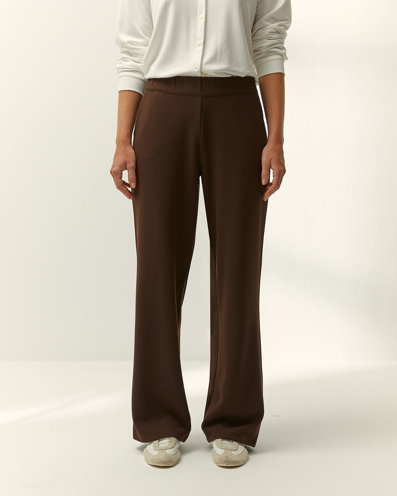 Pantalón recto de mujer punto liso cintura elástica