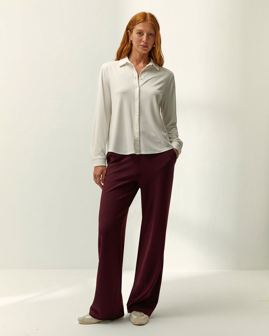 Pantalón recto de mujer punto liso cintura elástica