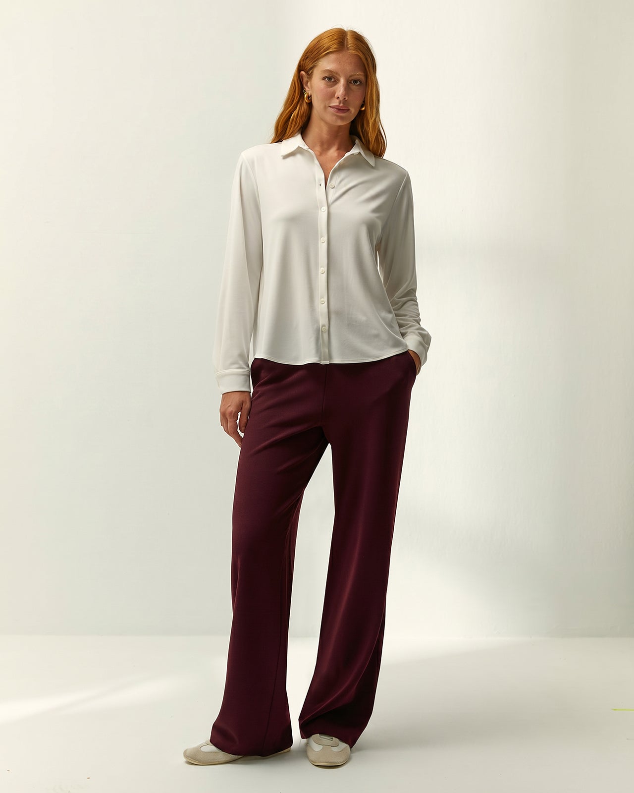 Pantalón recto de mujer punto liso cintura elástica