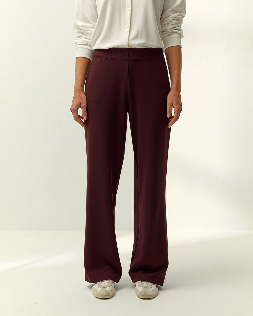 Pantalón recto de mujer punto liso cintura elástica