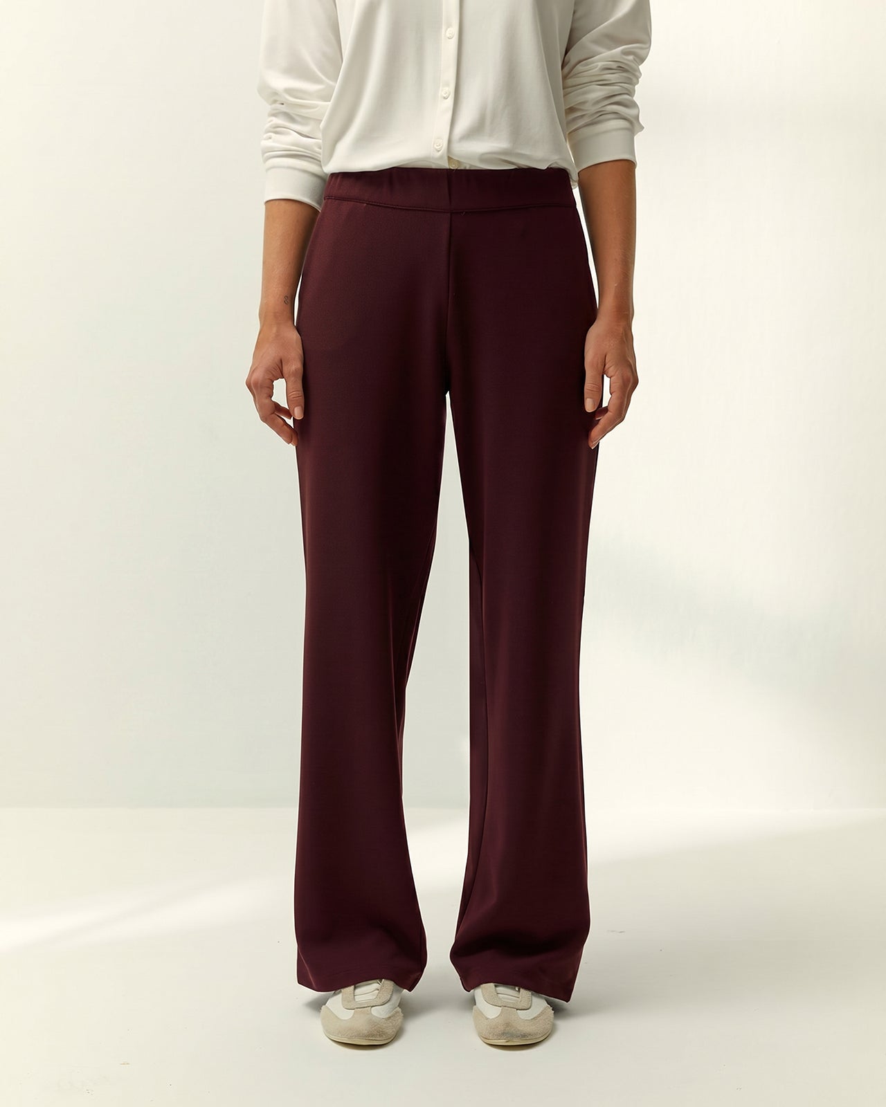 Pantalón recto de mujer punto liso cintura elástica
