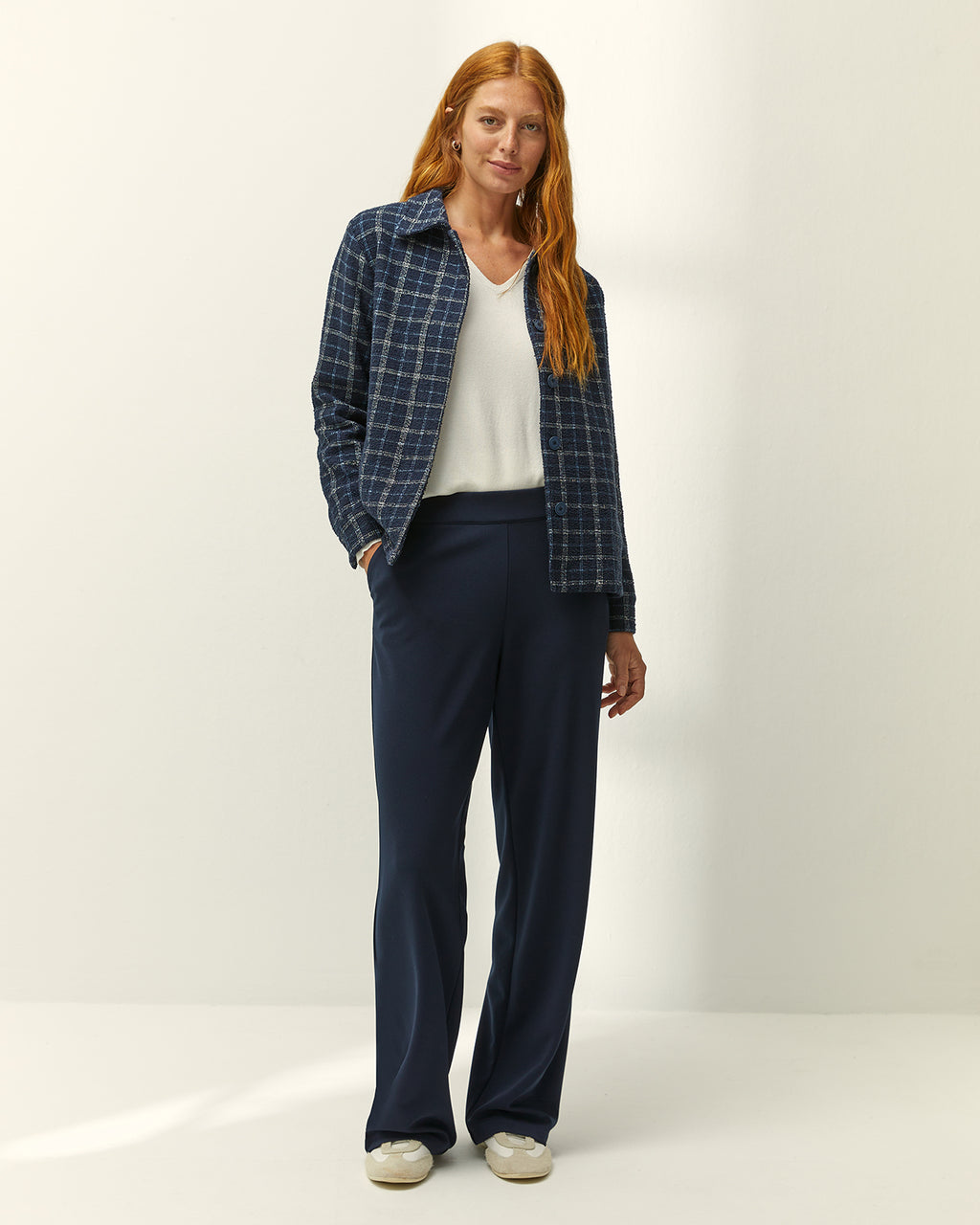 Pantalón recto de mujer punto liso cintura elástica