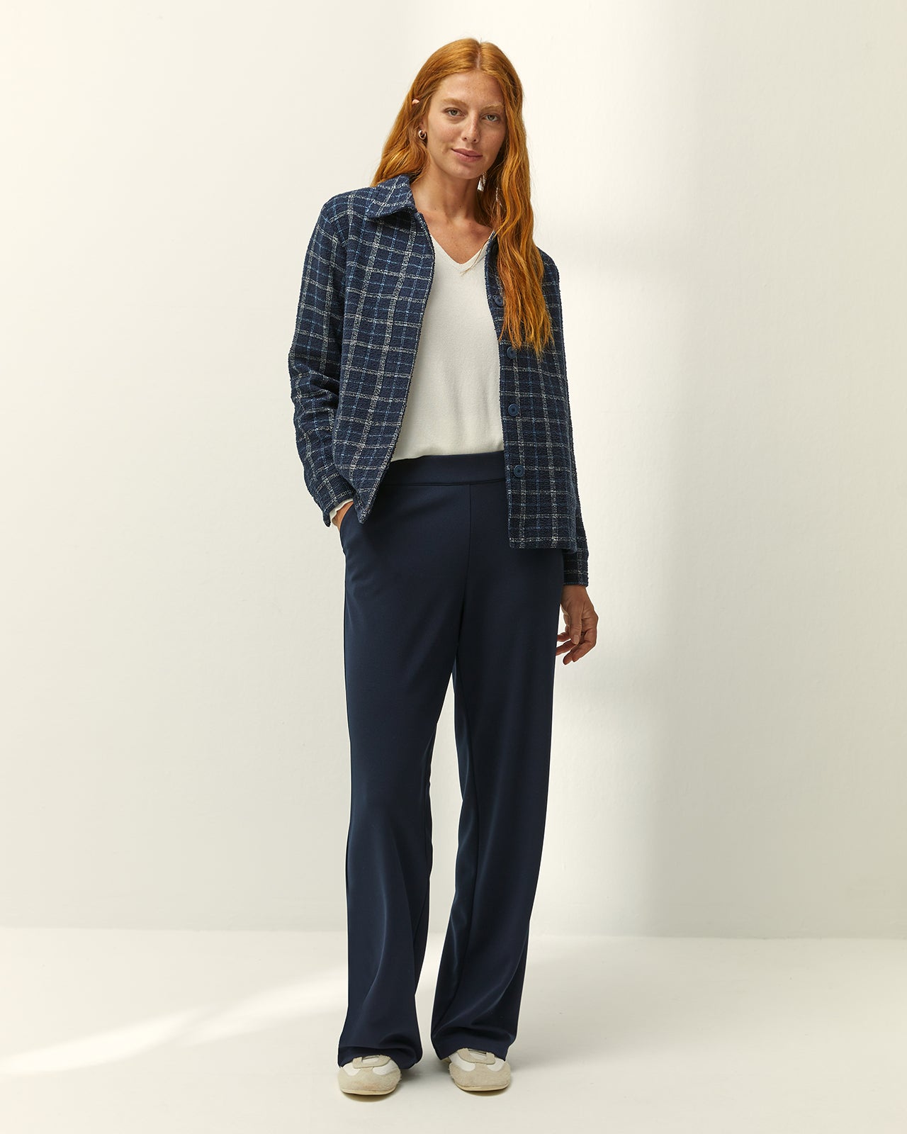 Pantalón recto de mujer punto liso cintura elástica