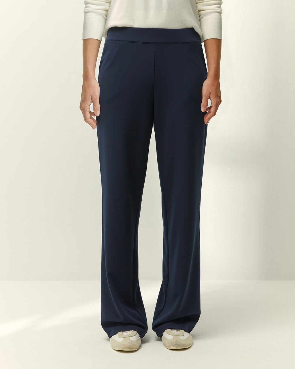 Pantalón recto de mujer punto liso cintura elástica