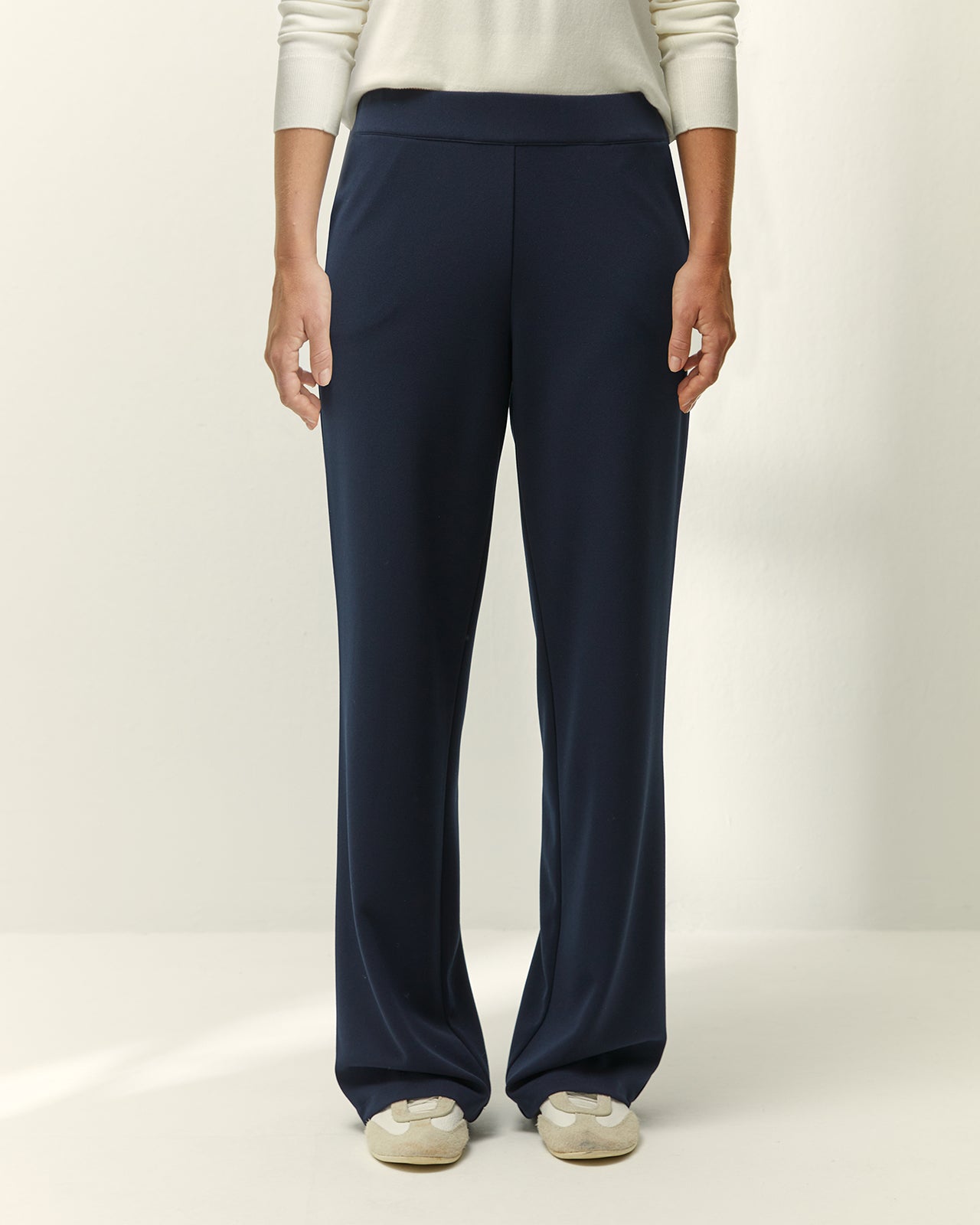 Pantalón recto de mujer punto liso cintura elástica