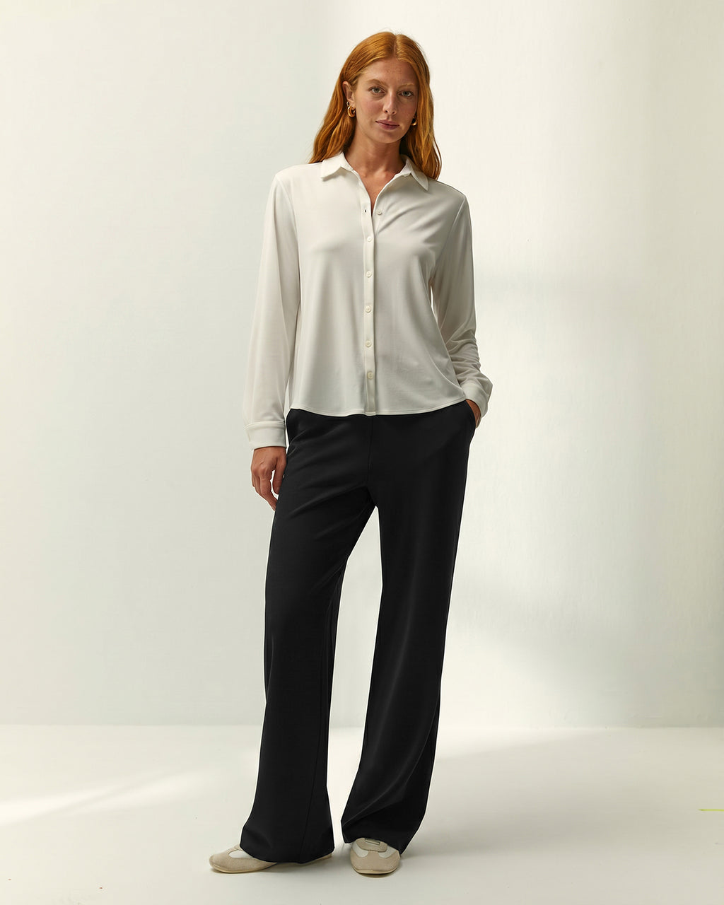 Pantalón recto de mujer punto liso cintura elástica