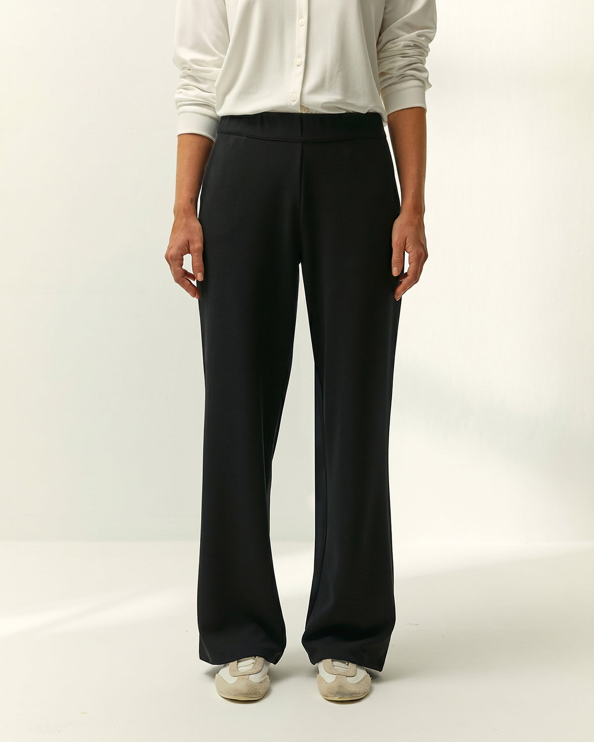 Pantalón recto de mujer punto liso cintura elástica