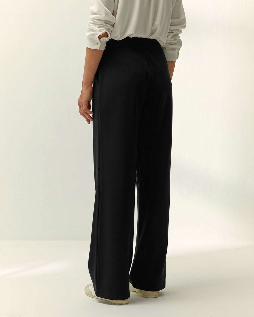 Pantalón recto de mujer punto liso cintura elástica