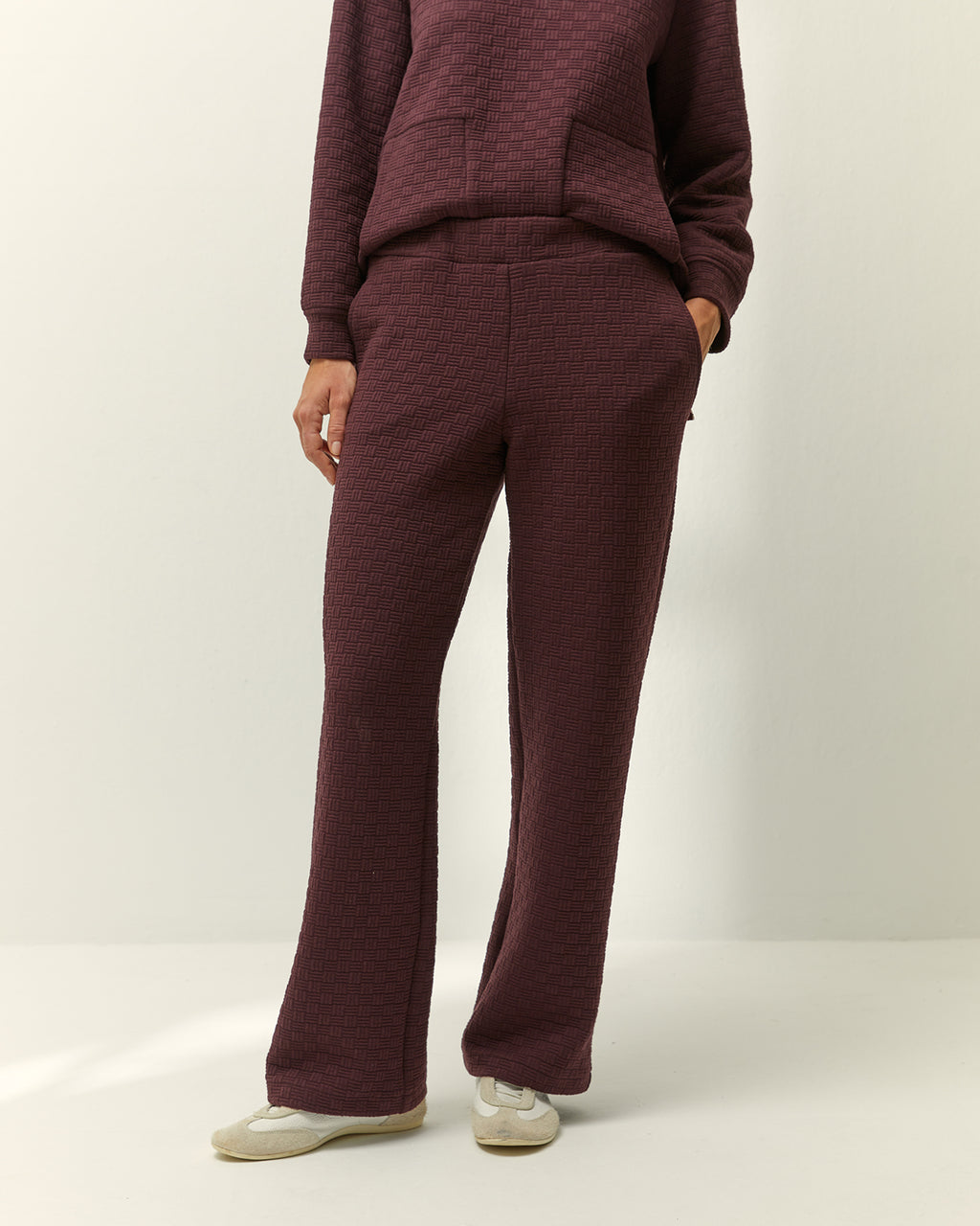 Pantalón recto de mujer punto estructurado cintura elástica