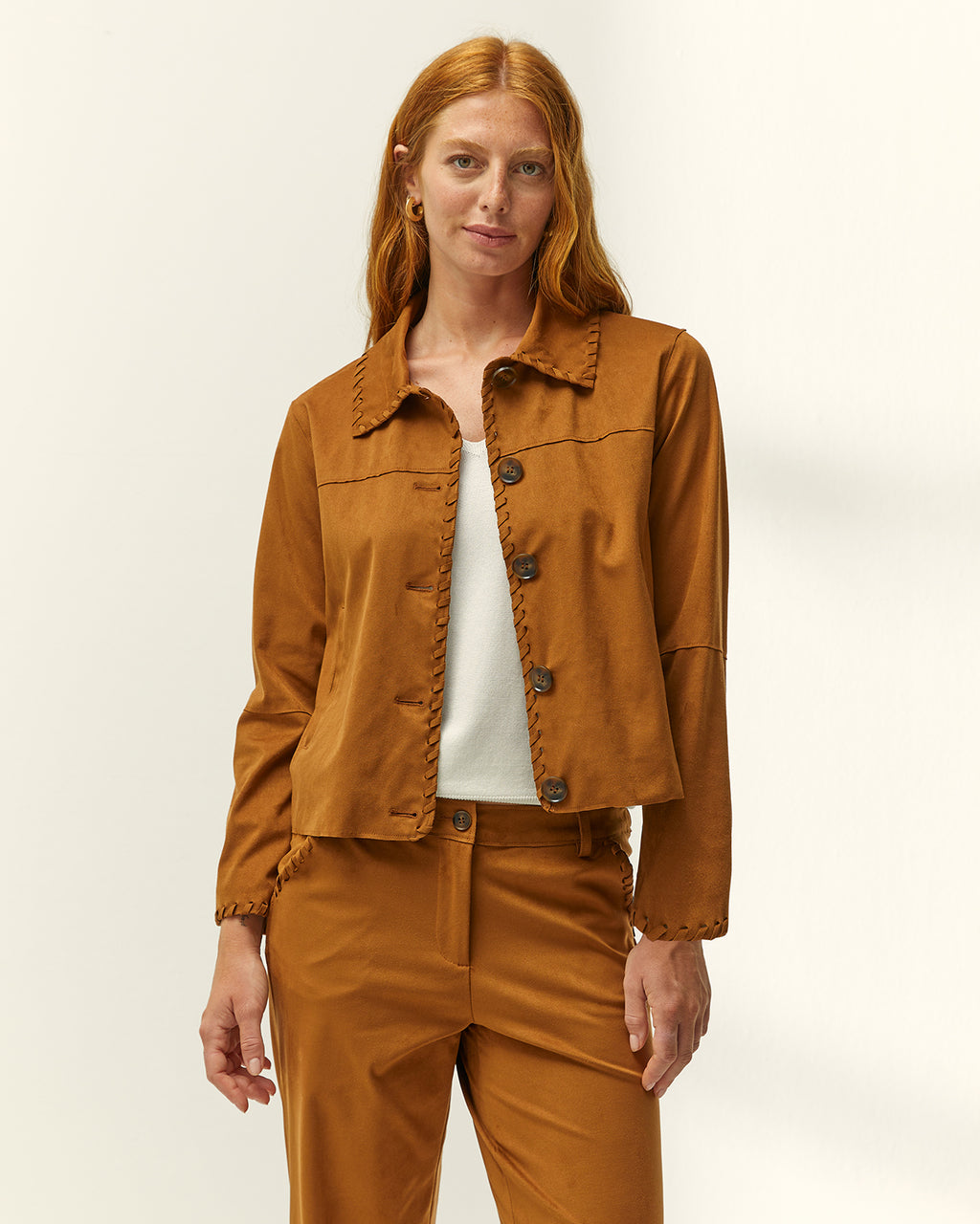 Chaqueta de mujer efecto ante cuello camisero