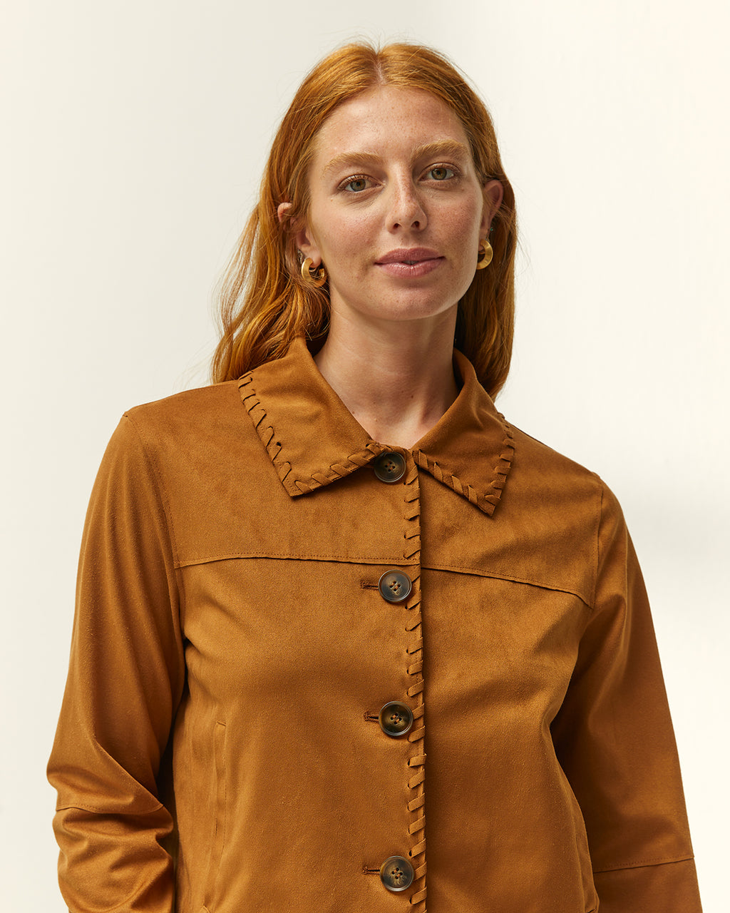 Chaqueta de mujer efecto ante cuello camisero