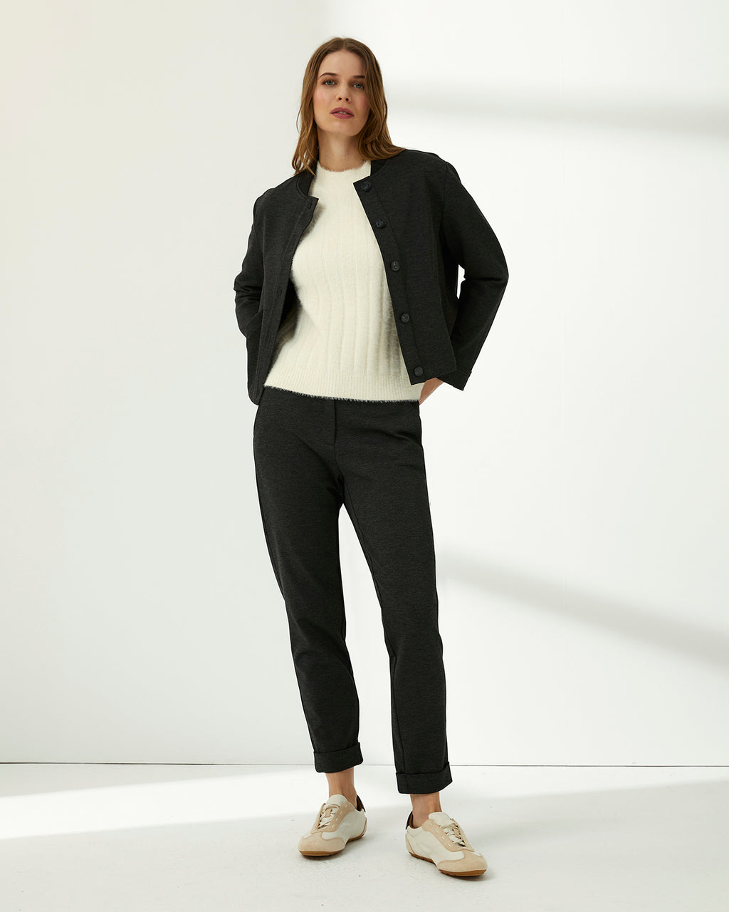 Chaqueta de mujer punto liso tipo bomber