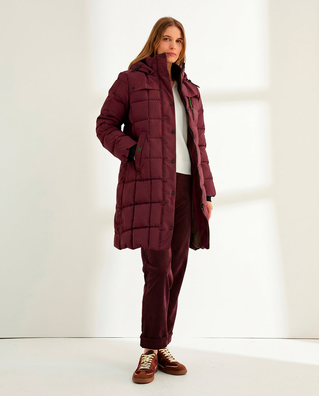 Parka larga de mujer acolchada capucha desmontable
