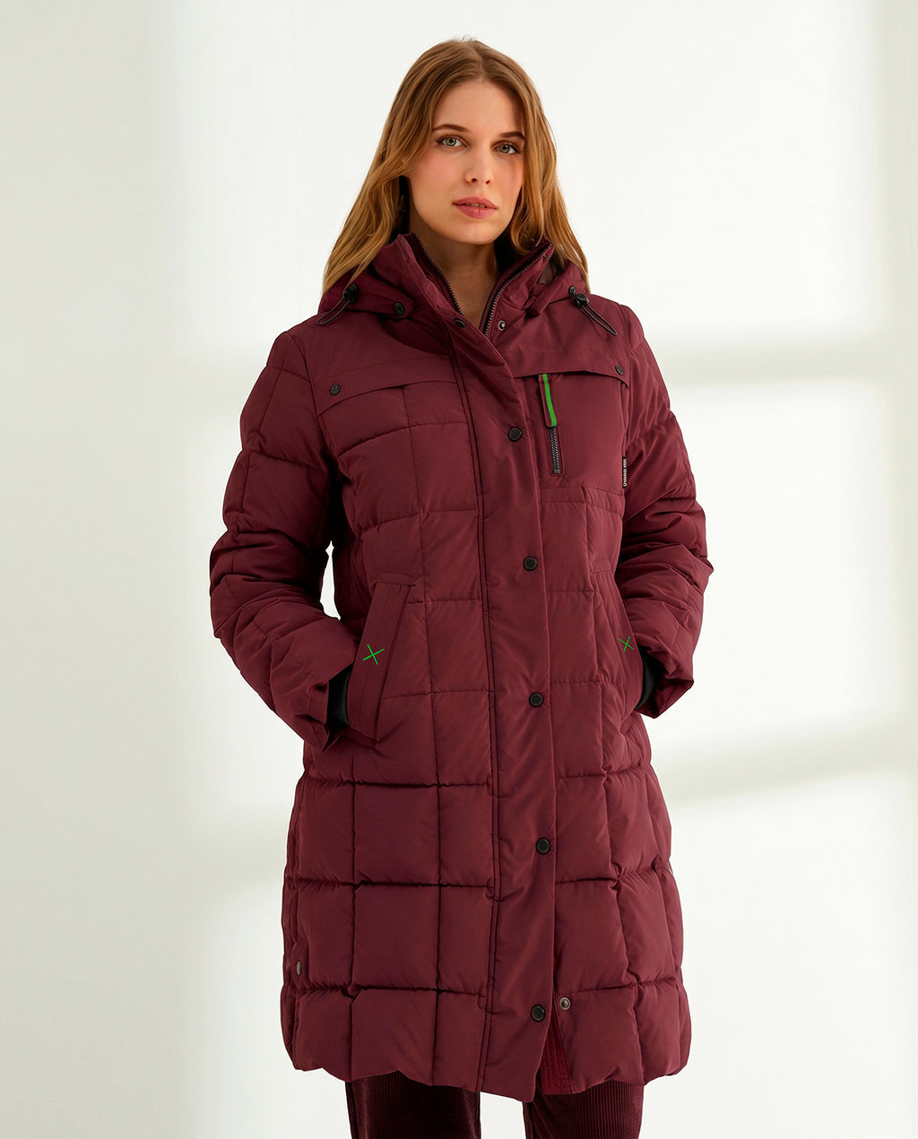 Parka larga de mujer acolchada capucha desmontable