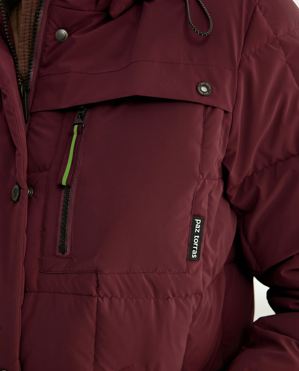 Parka larga de mujer acolchada capucha desmontable