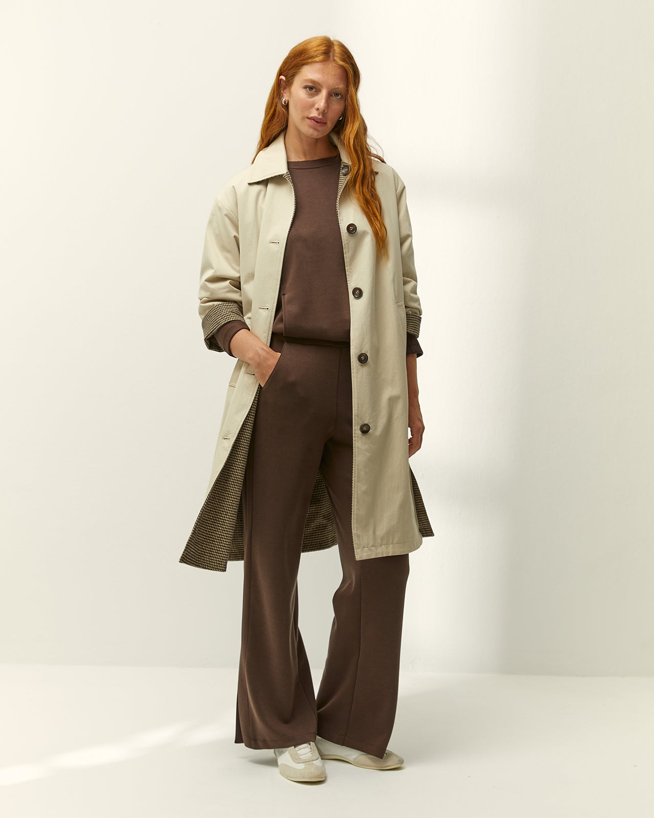 Gabardina larga de mujer reversible
