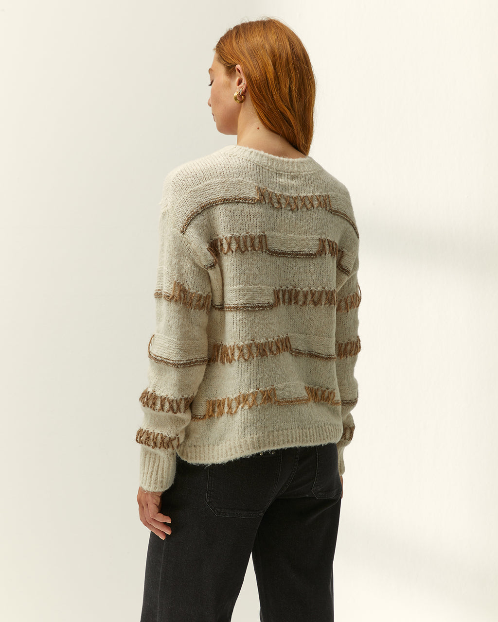 Jersey de mujer cuello redondo estampado jaquard