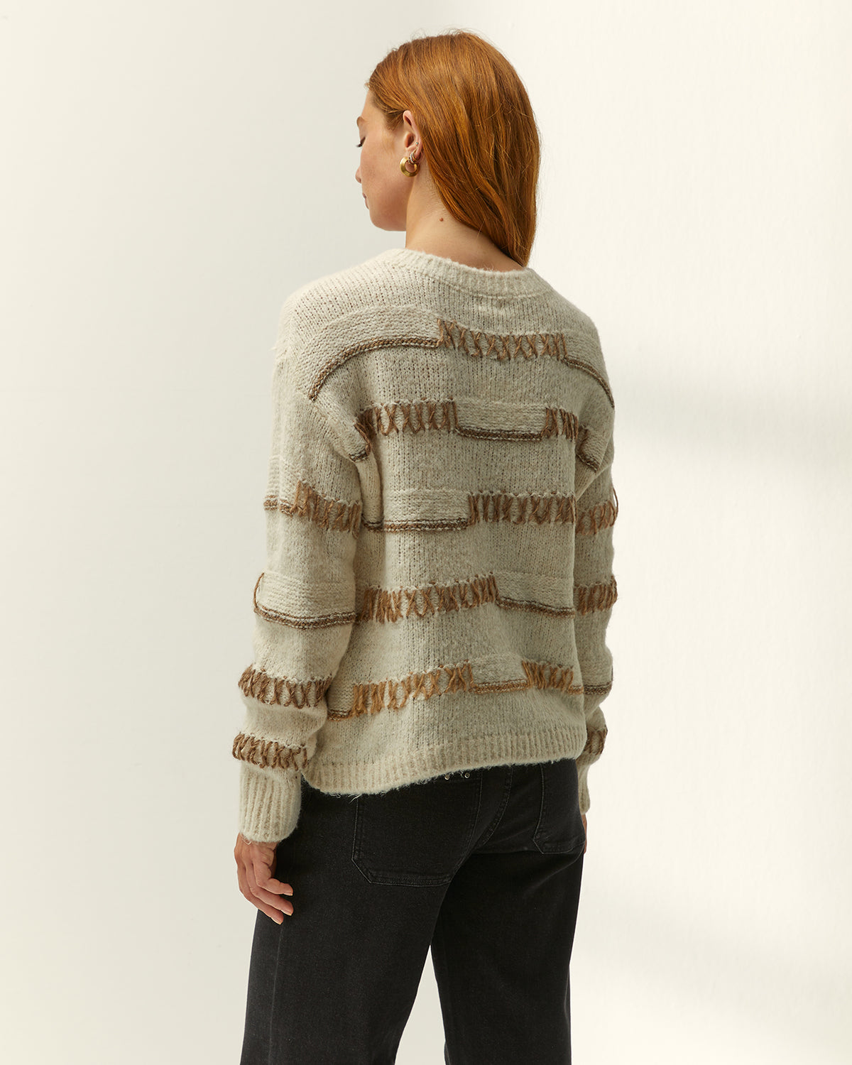 Jersey de mujer cuello redondo estampado jaquard