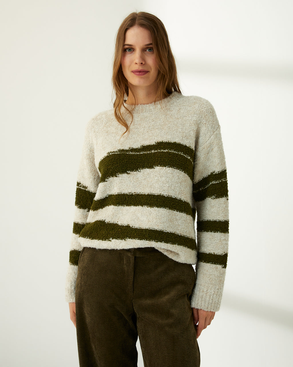Jersey de mujer jaquard rayas cuello redondo