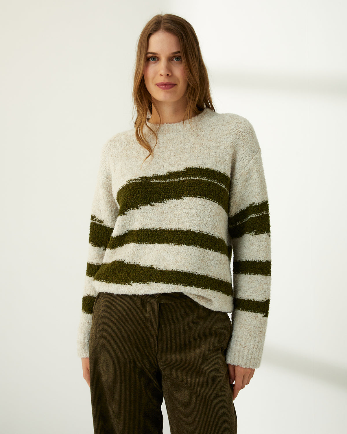 Jersey de mujer jaquard rayas cuello redondo