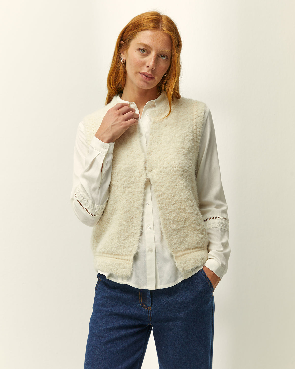 Chaleco de mujer en punto liso cuello redondo