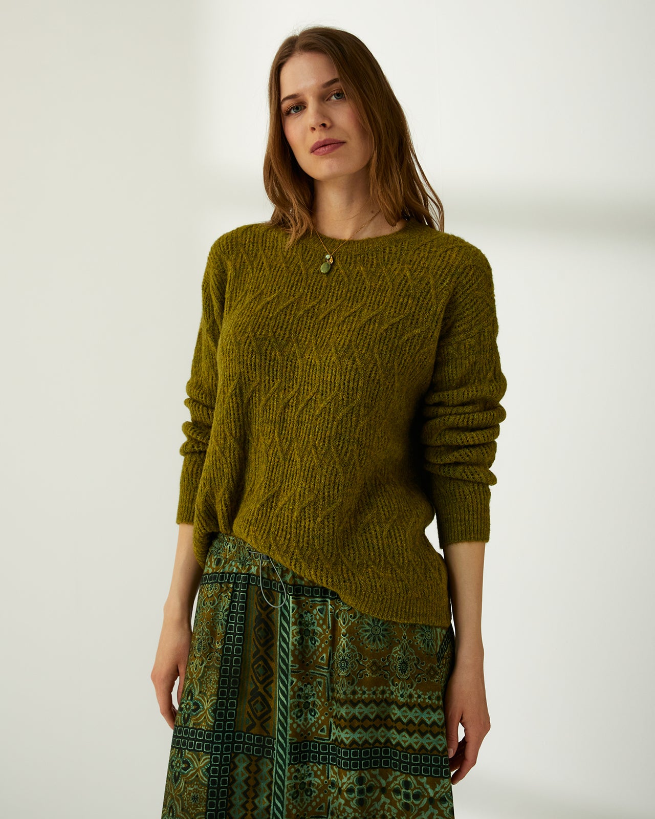 Jersey de mujer cuello redondo punto fantasía