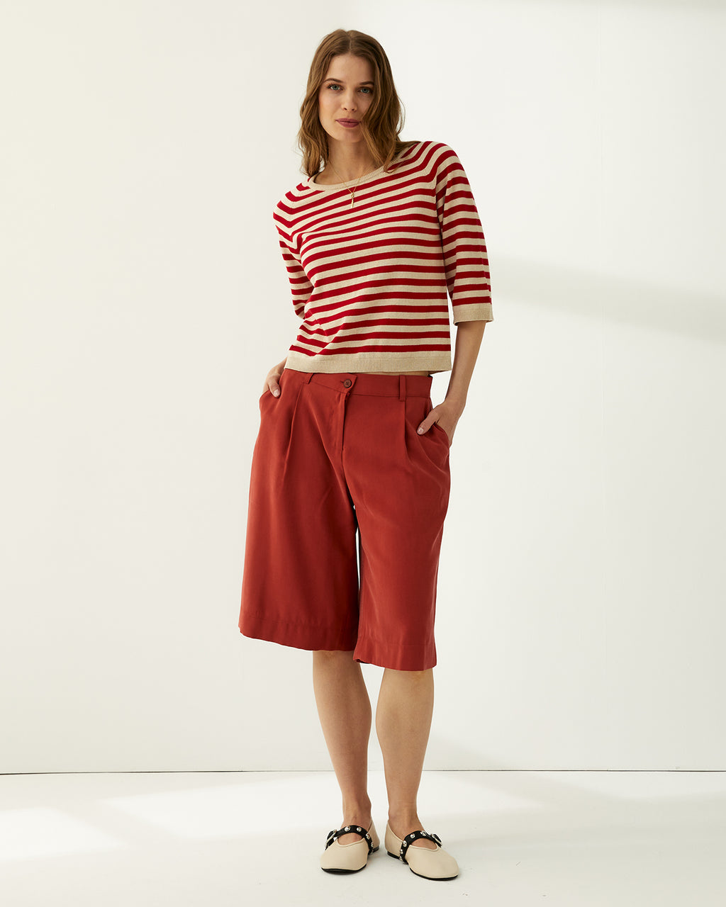 Jersey de mujer rayas cuello redondo manga corta
