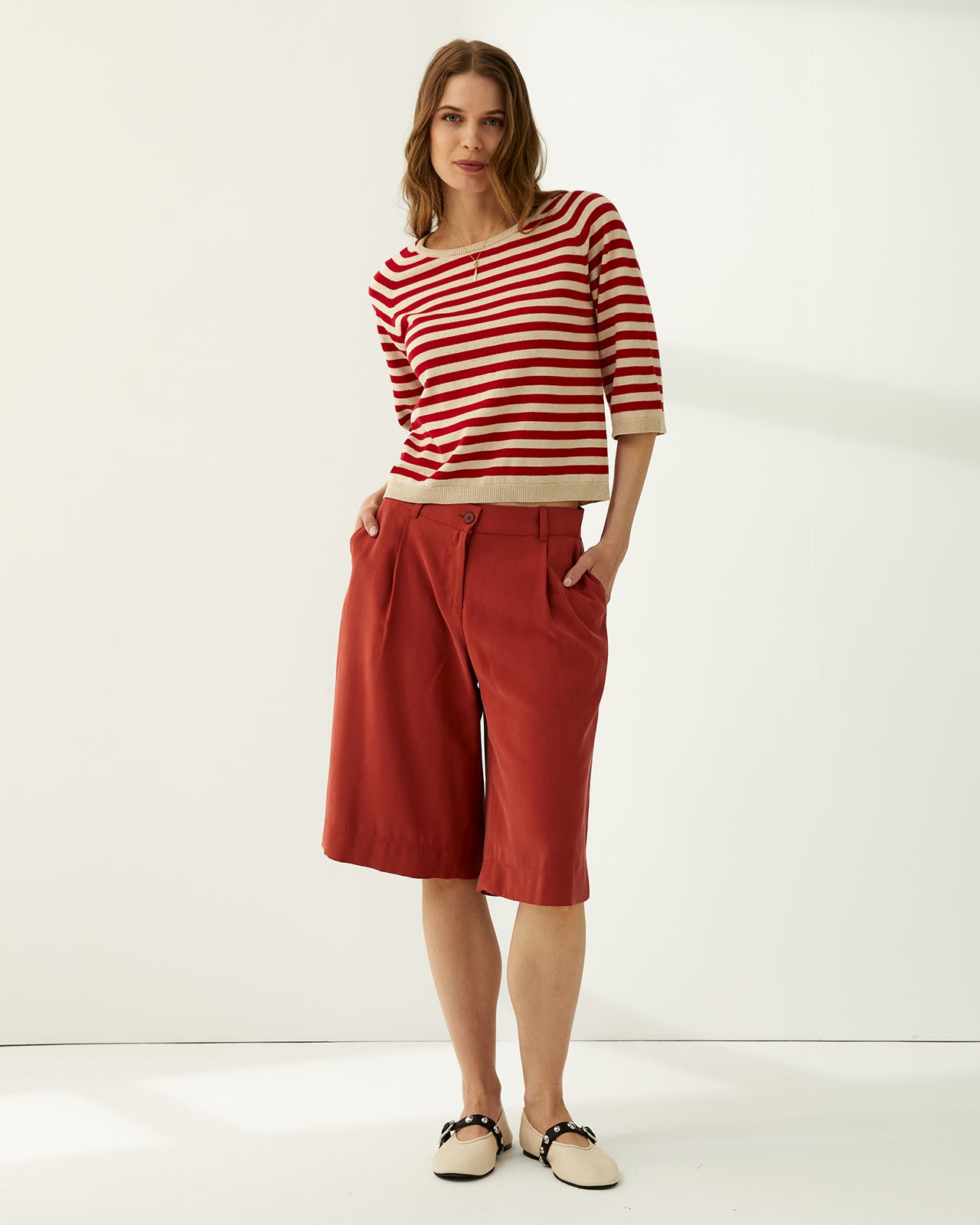 Jersey de mujer rayas cuello redondo manga corta