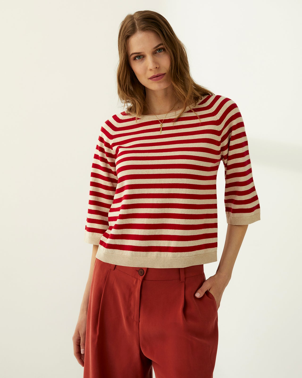 Jersey de mujer rayas cuello redondo manga corta