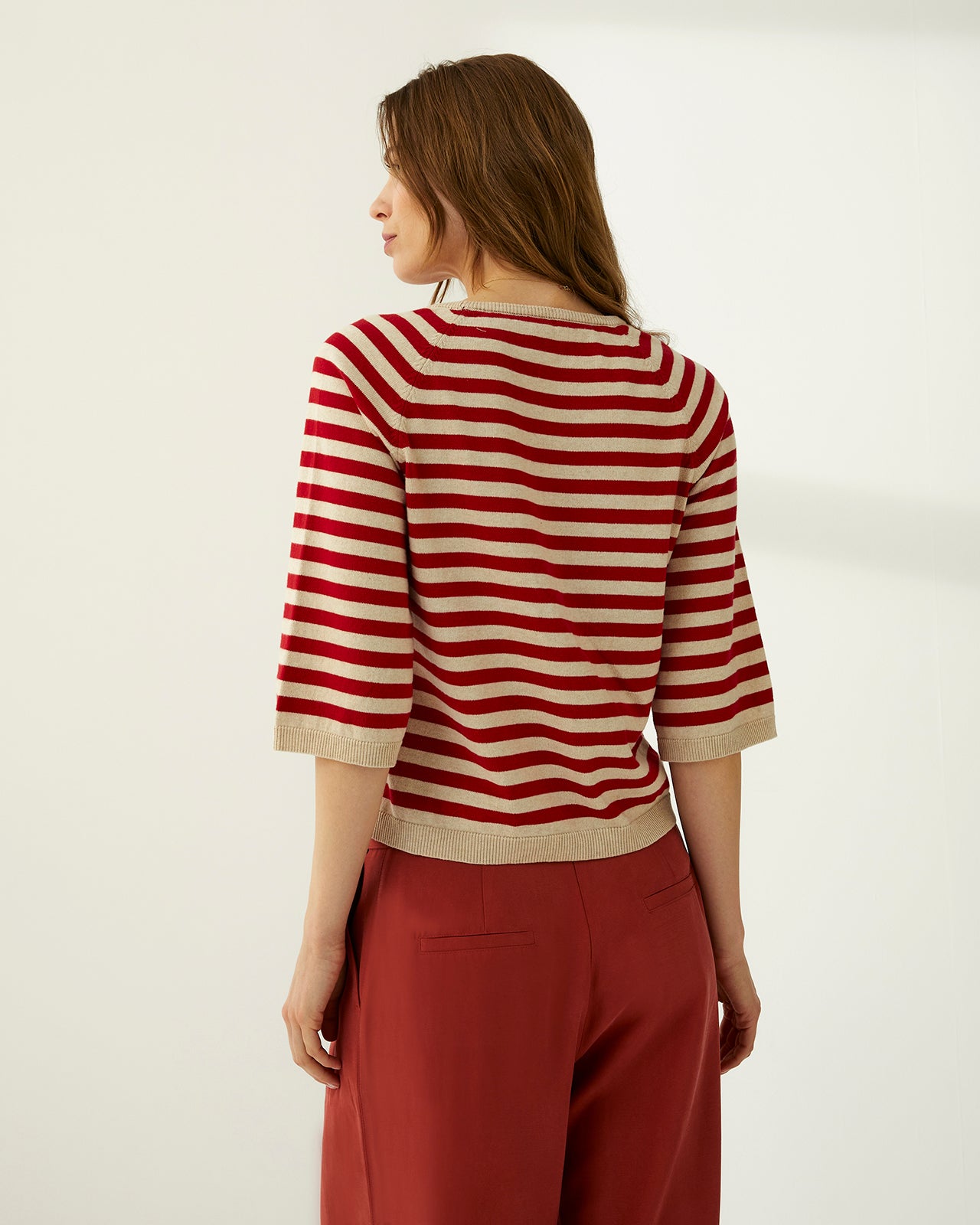 Jersey de mujer rayas cuello redondo manga corta