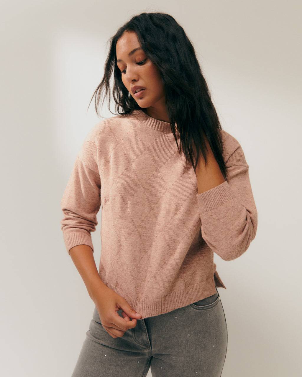 Jersey de mujer punto fantasía cuello redondo manga larga