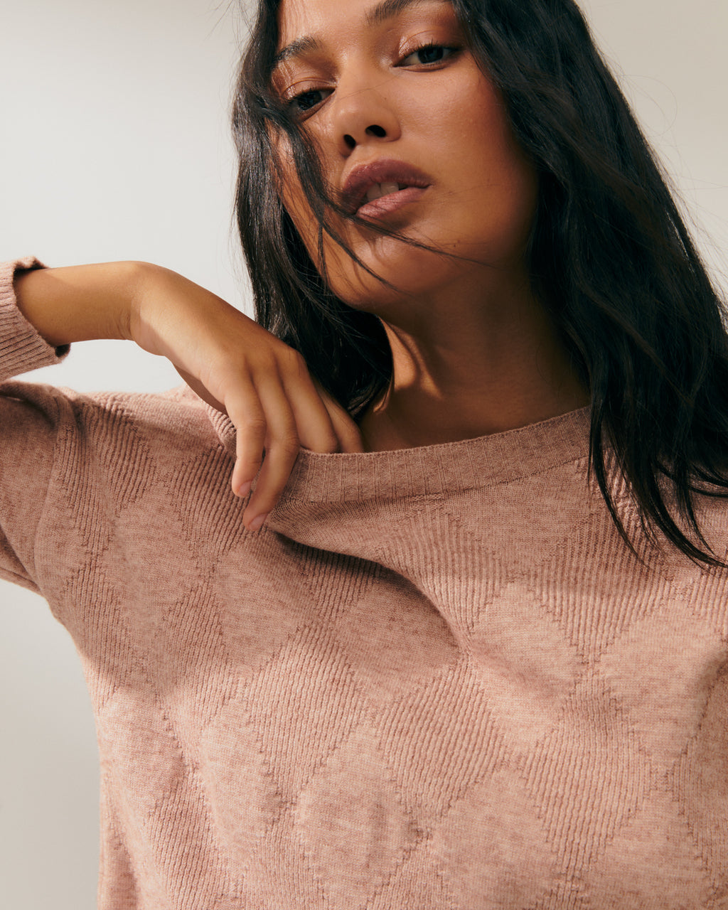 Jersey de mujer punto fantasía cuello redondo manga larga