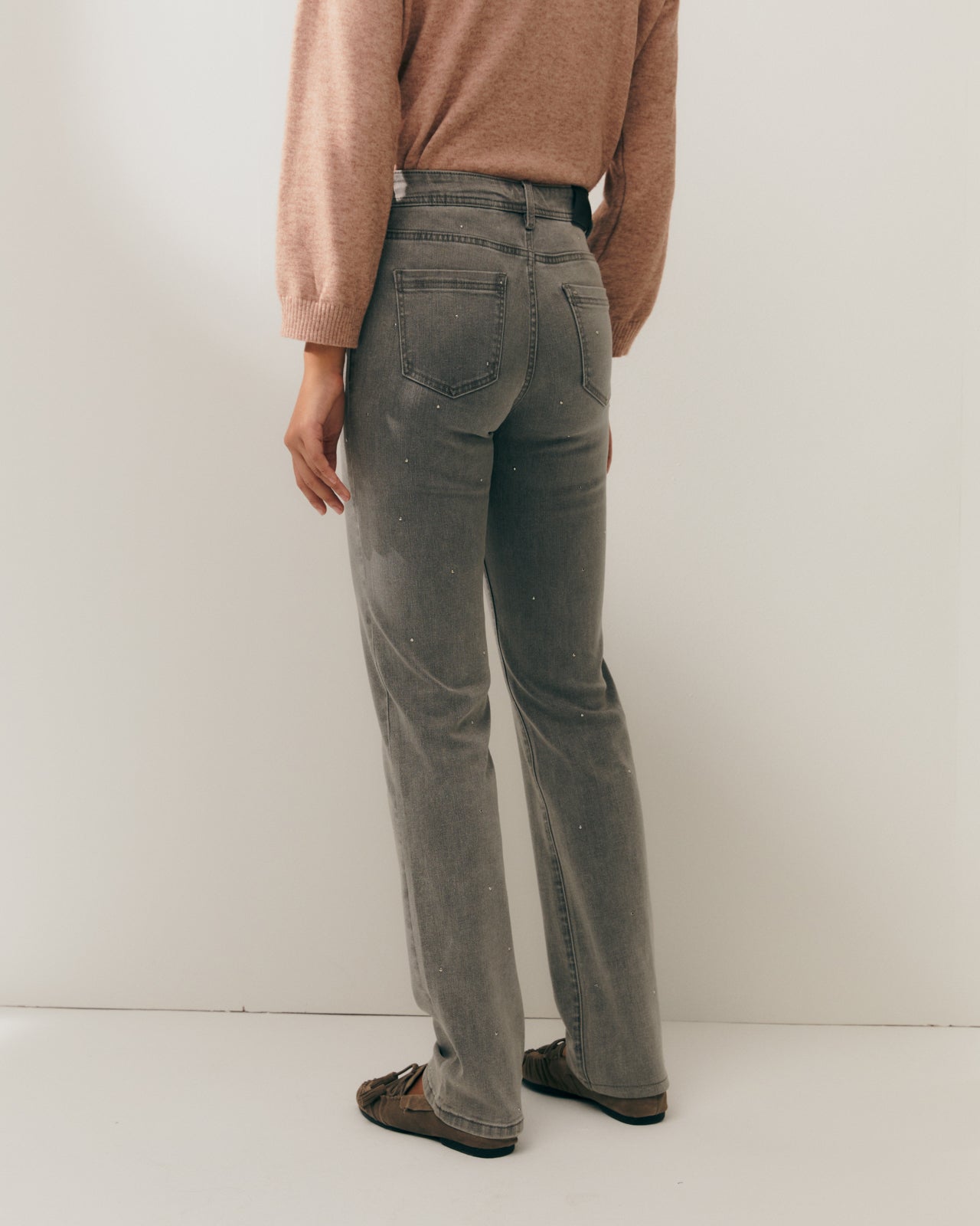 Women's straight-leg jeans with silver micro studs